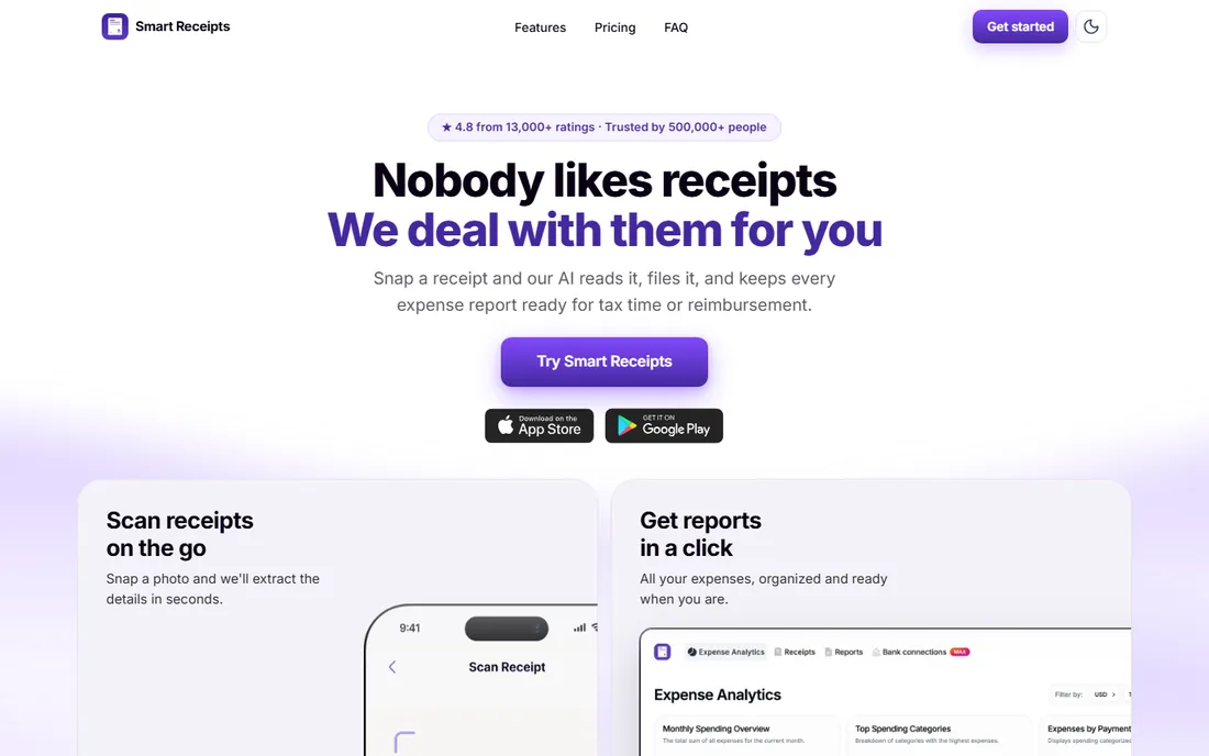 Smart Receipts homepage