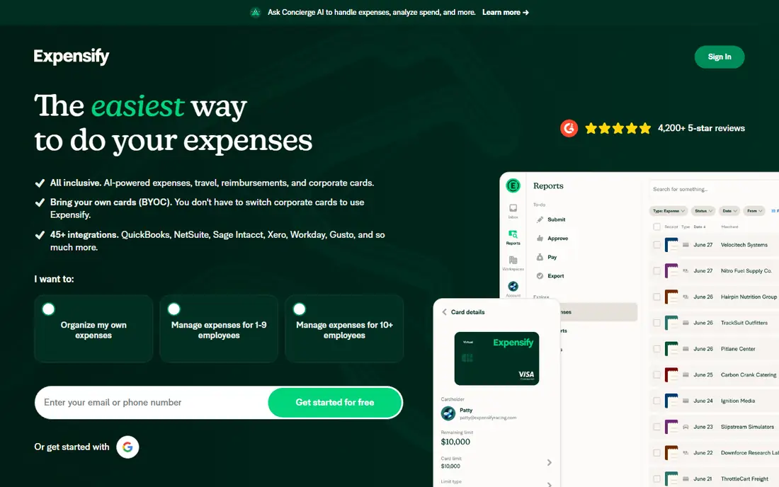Expensify homepage