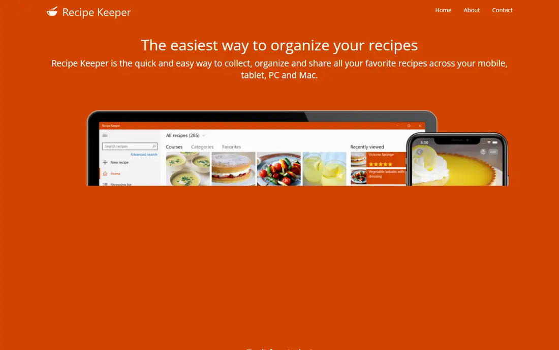 Recipe Keeper homepage