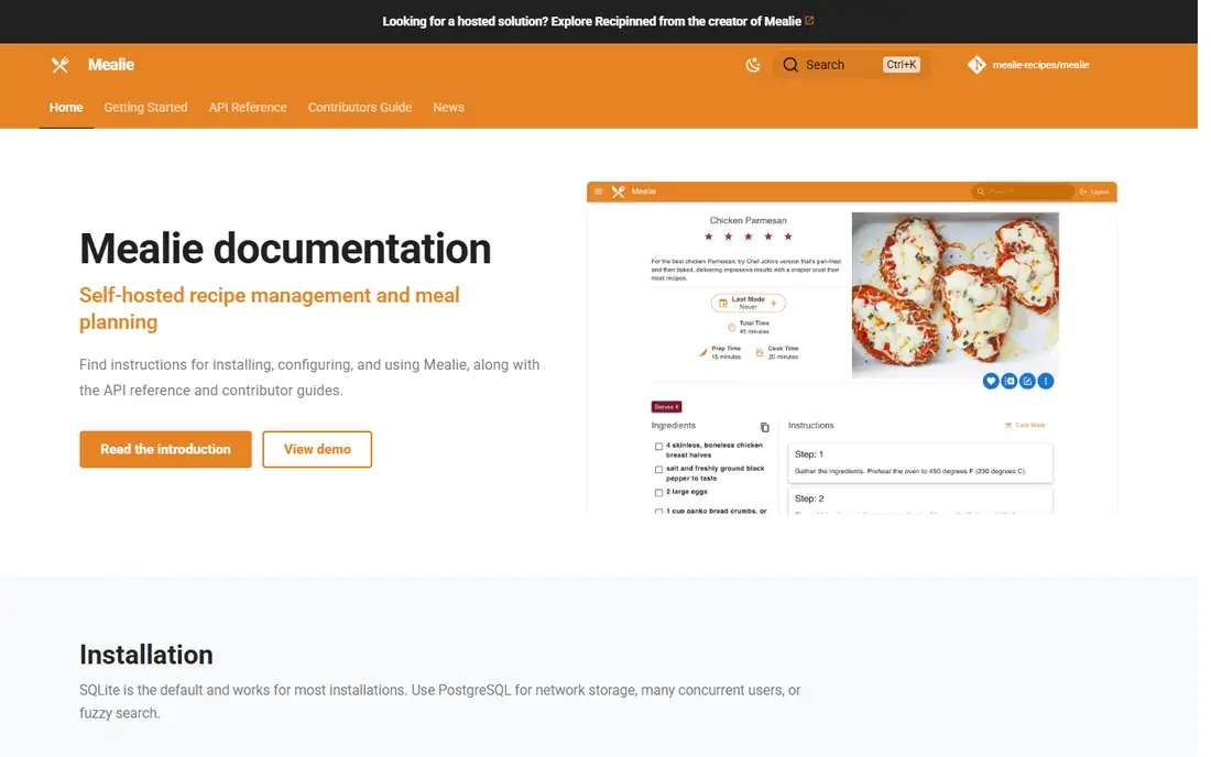 Mealie homepage