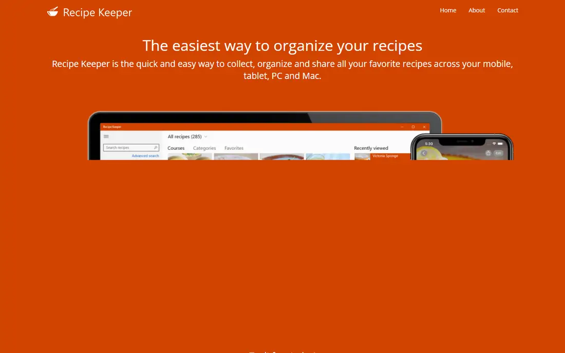 Recipe Keeper homepage