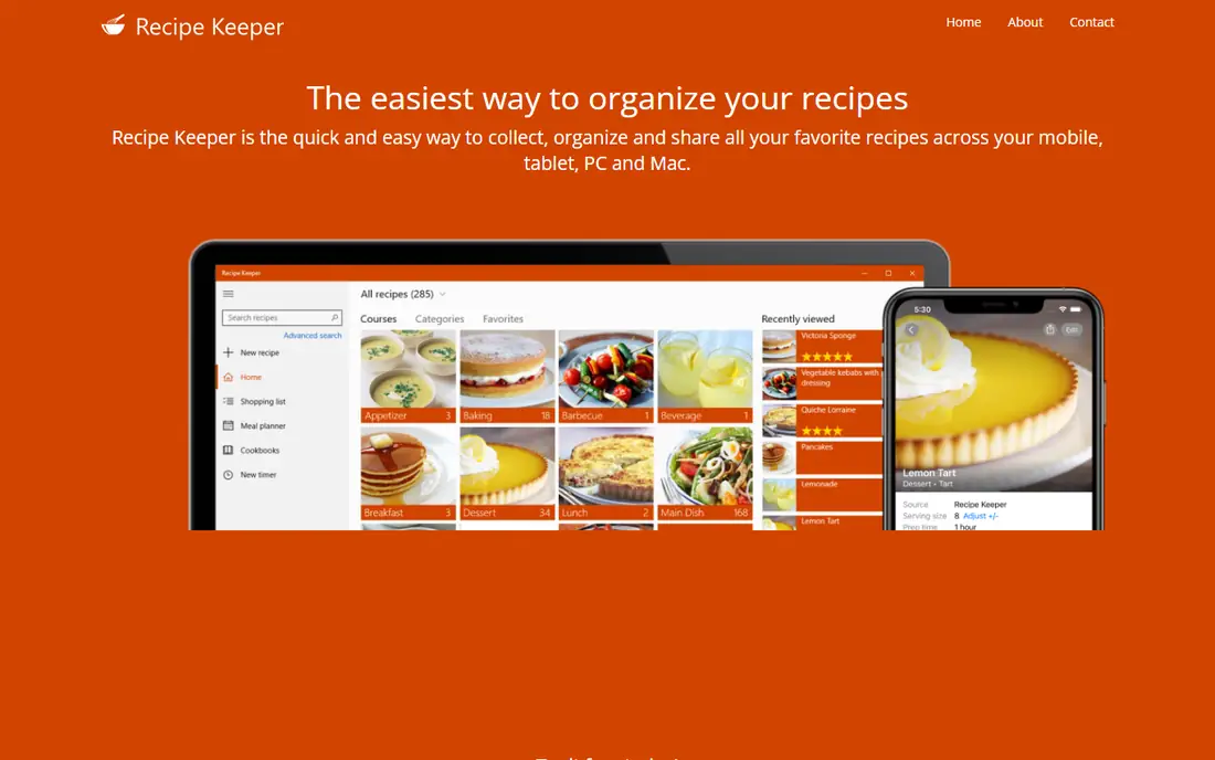 Recipe Keeper homepage