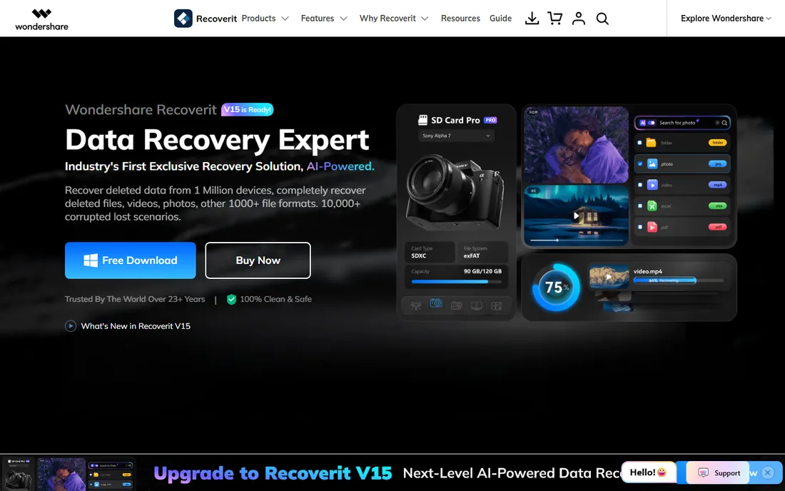 Wondershare Recoverit homepage
