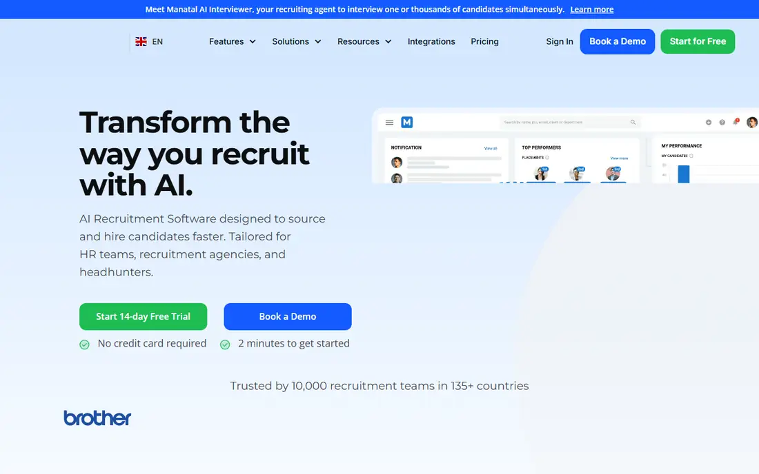 Manatal homepage