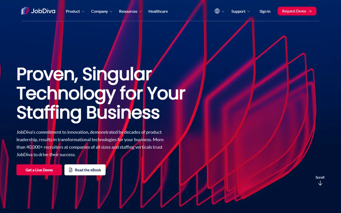 JobDiva homepage