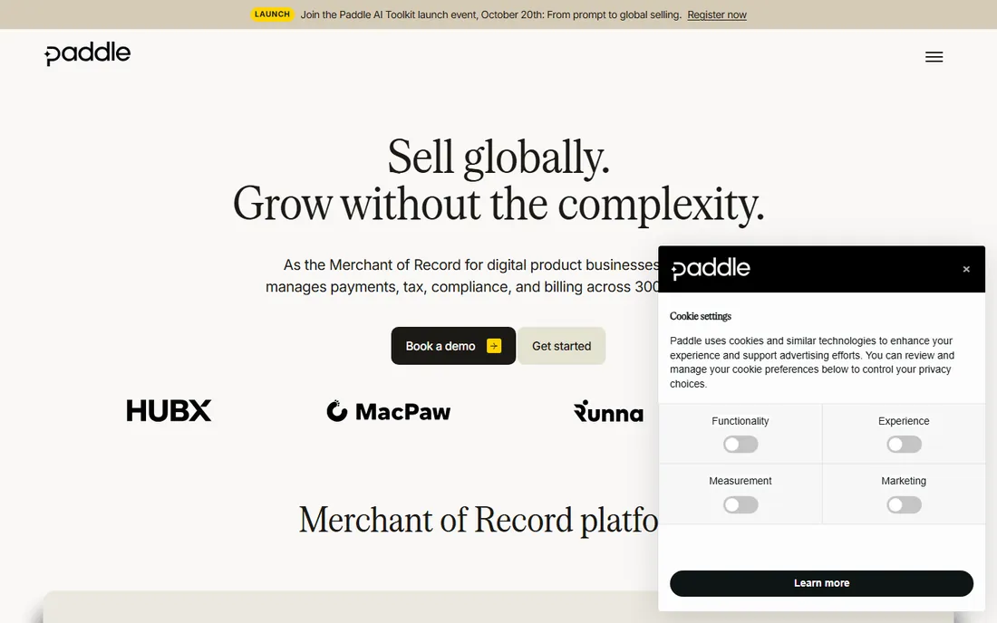 Paddle homepage