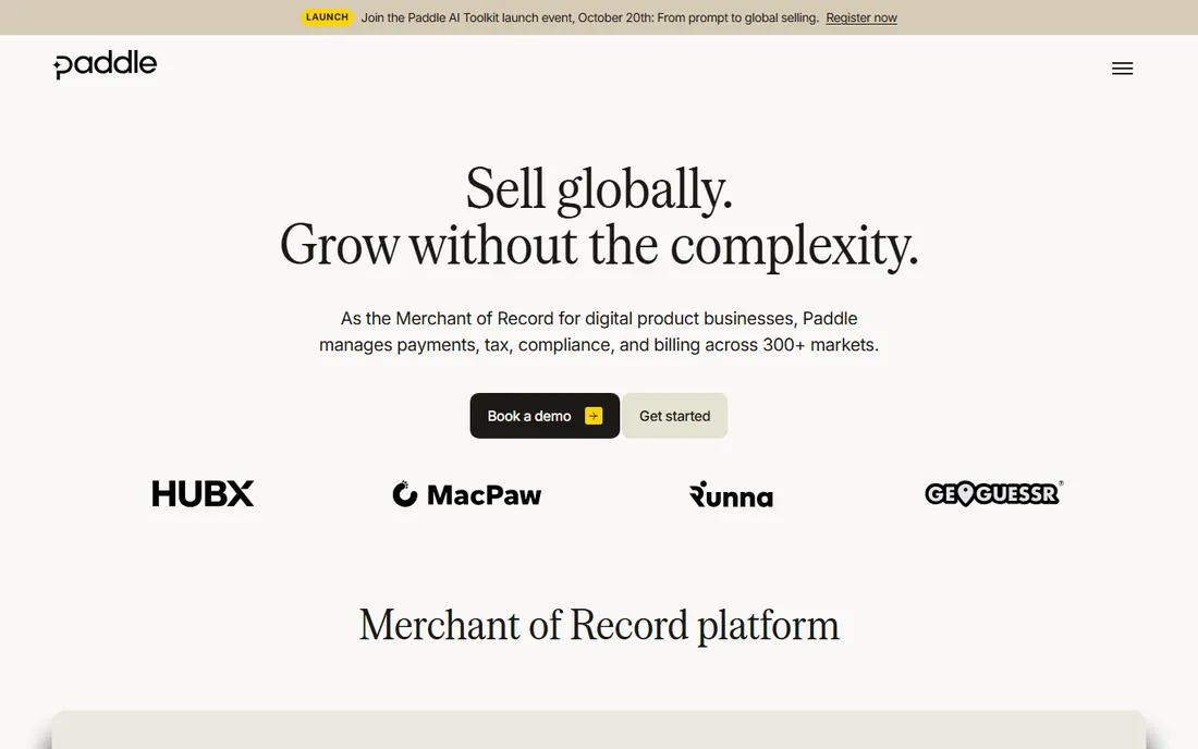 Paddle homepage