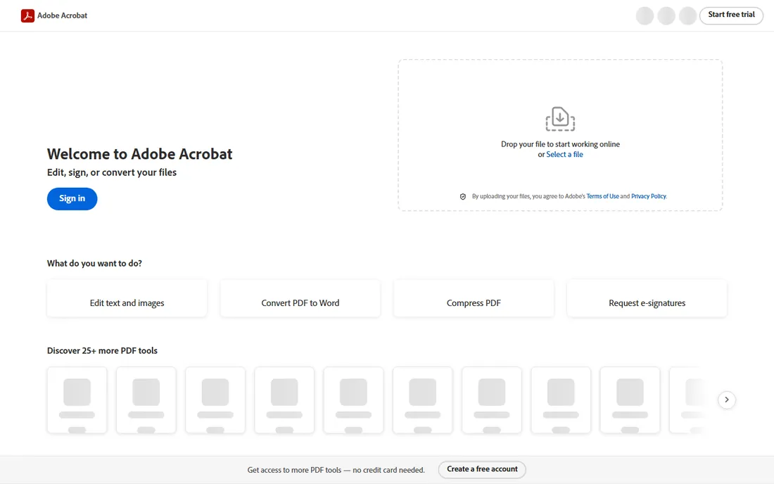 Adobe Acrobat homepage