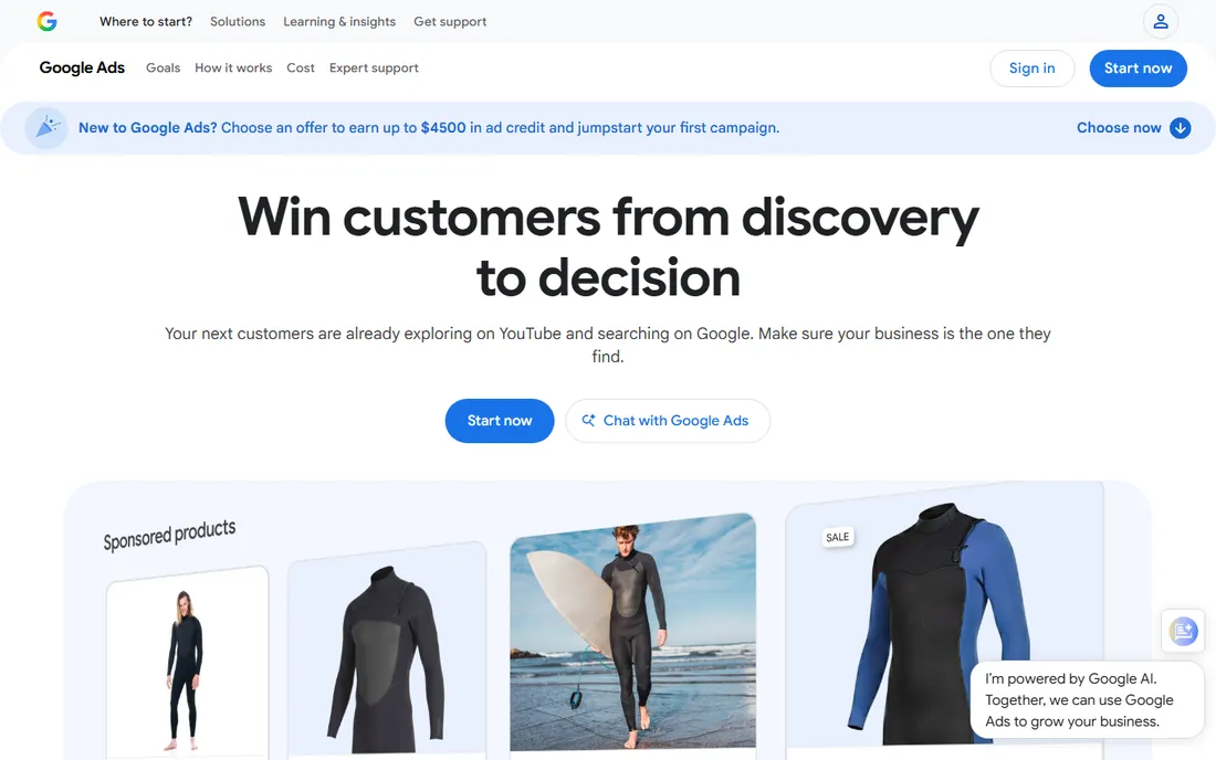 Google Ads homepage