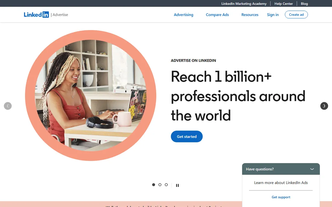 LinkedIn Ads homepage