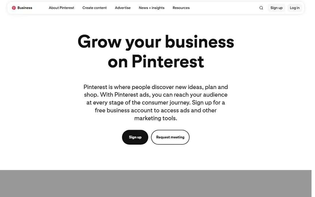 Pinterest Ads homepage