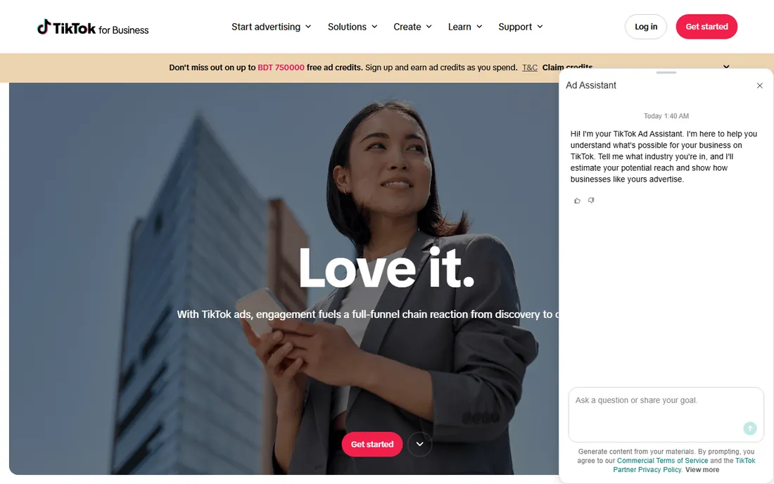 TikTok Ads homepage
