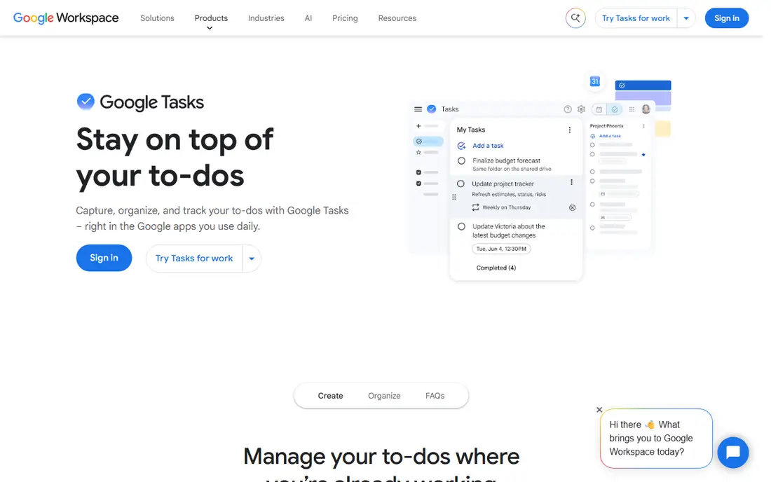 Google Tasks homepage