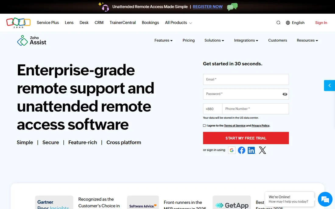 Zoho Assist homepage