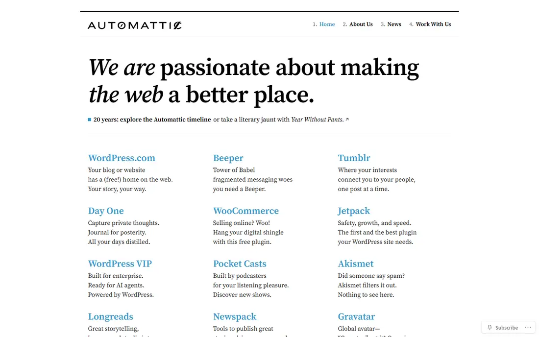 Automattic homepage