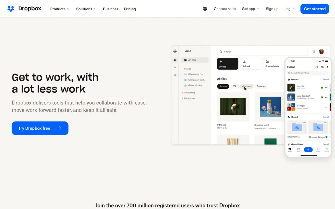 Dropbox homepage