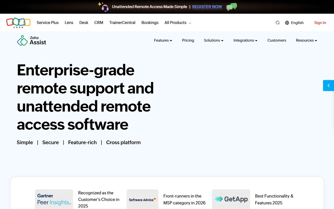Zoho Assist homepage