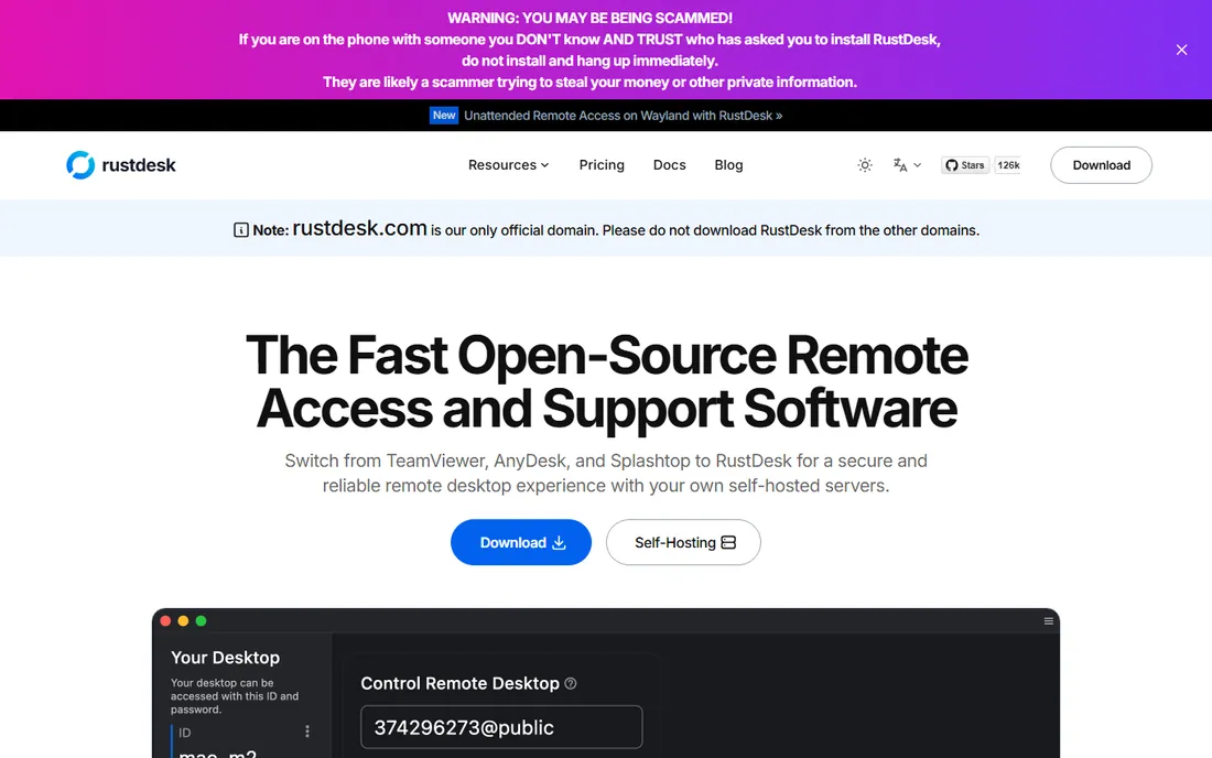 RustDesk homepage