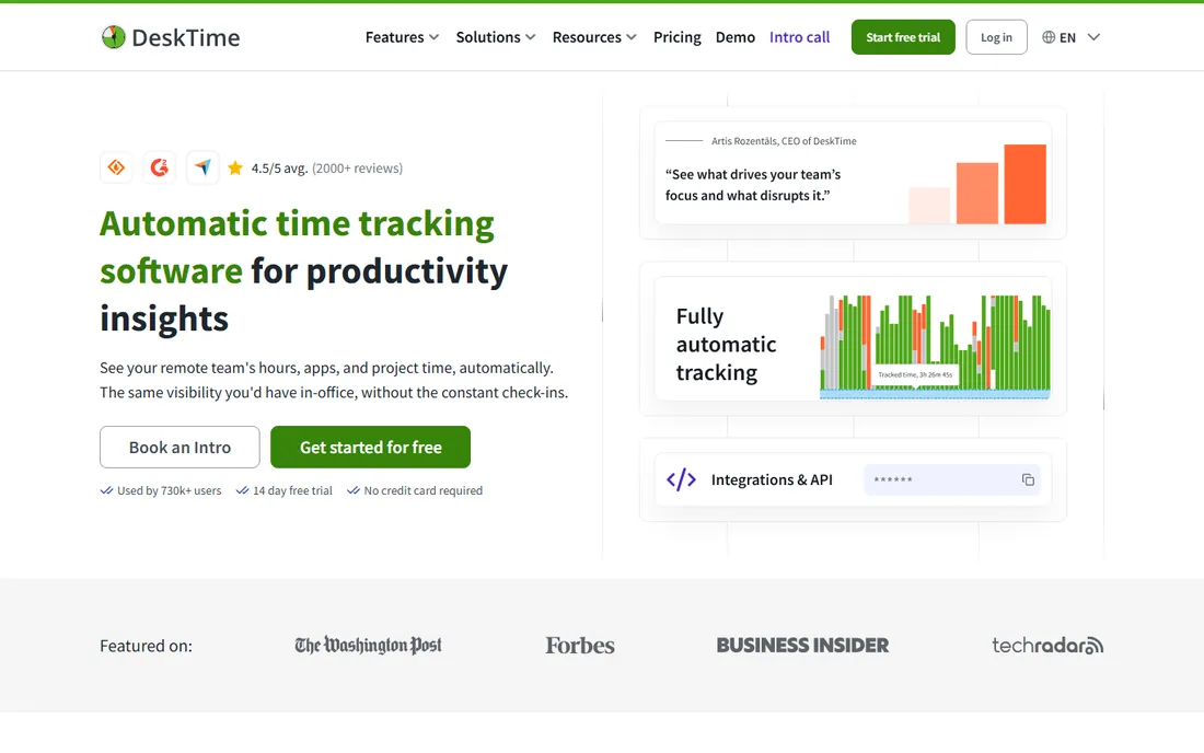 DeskTime homepage