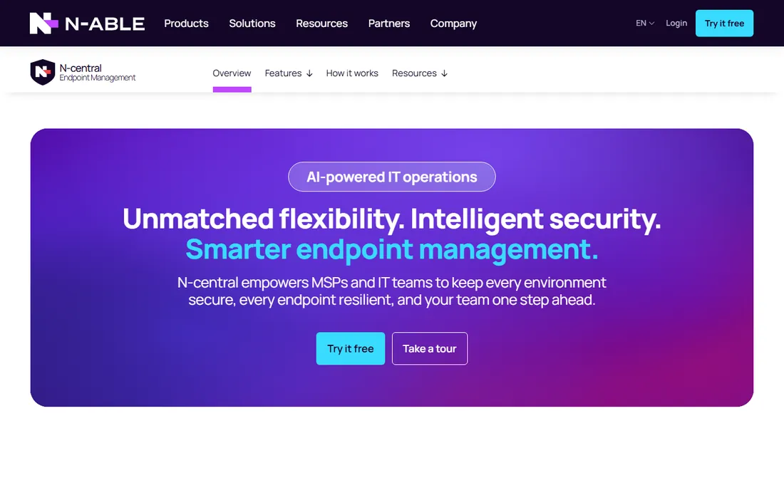 N-able N-central homepage