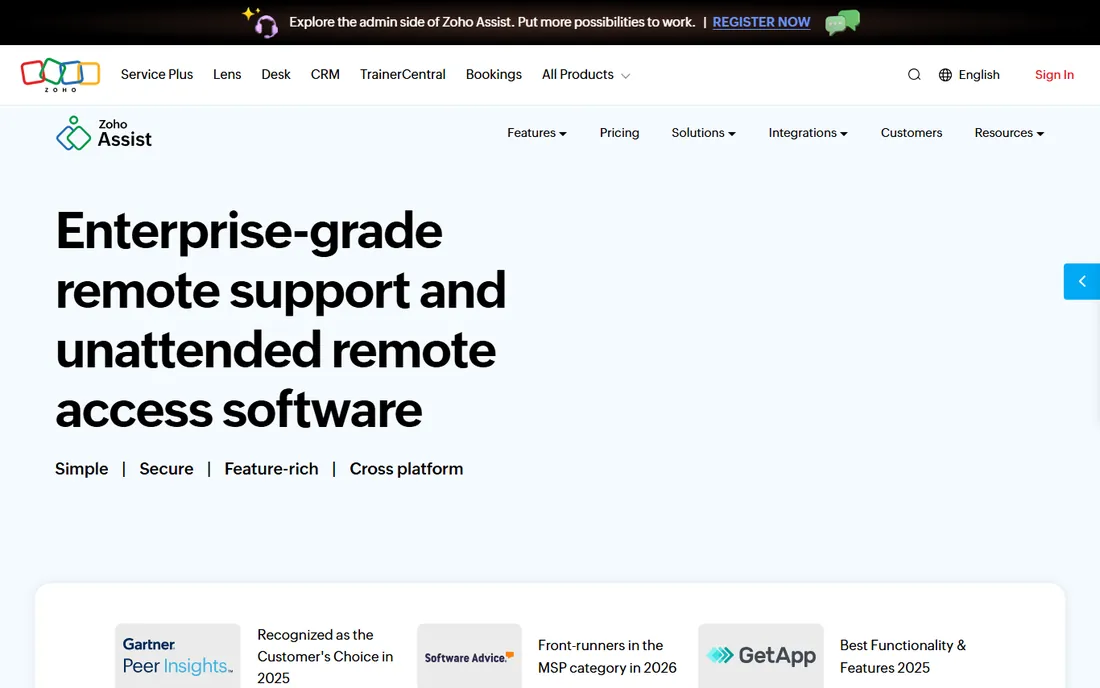 Zoho Assist homepage
