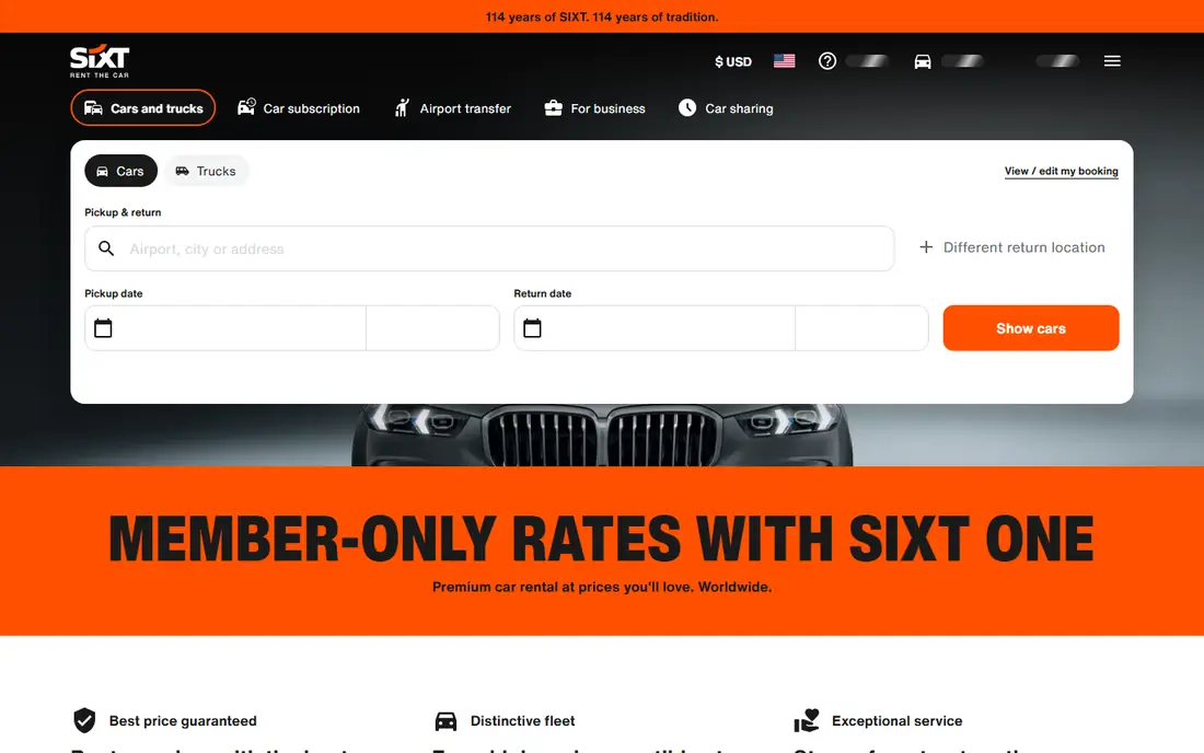 Sixt homepage