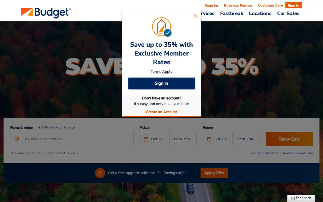 Budget homepage