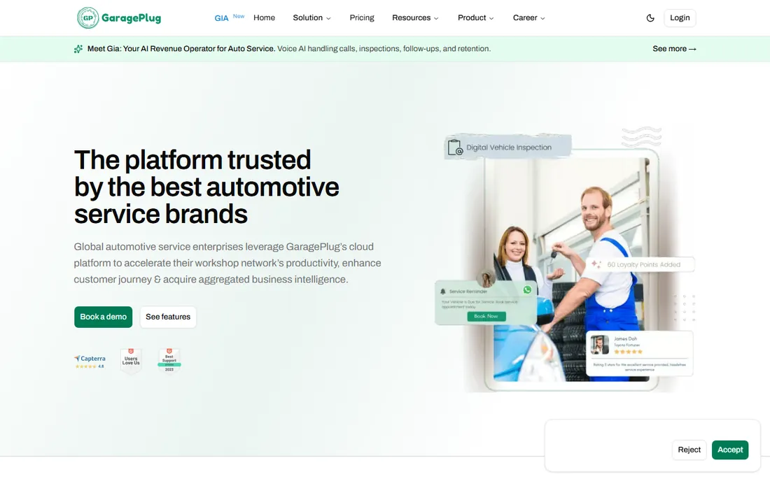 GaragePlug homepage