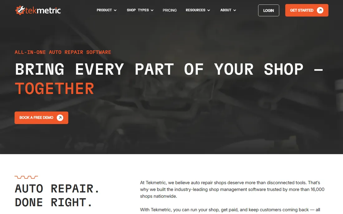 Tekmetric homepage