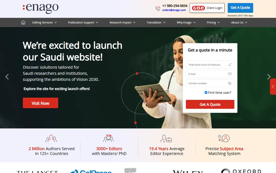 Enago homepage