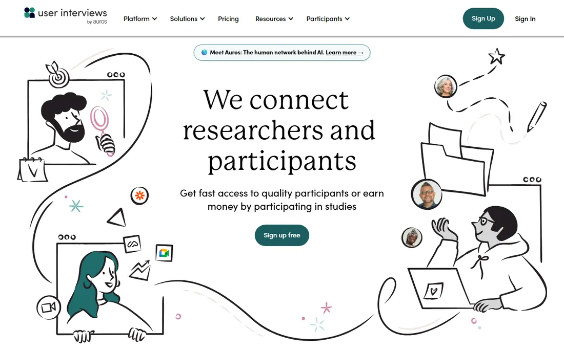 User Interviews homepage