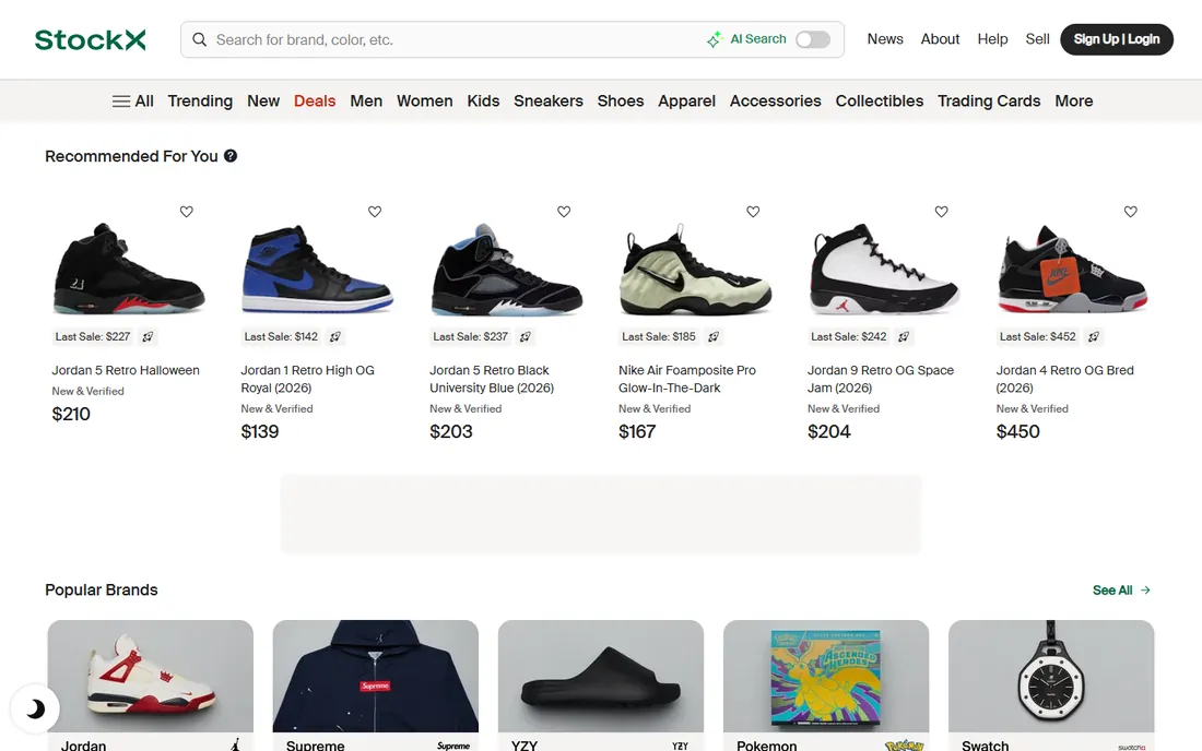StockX homepage