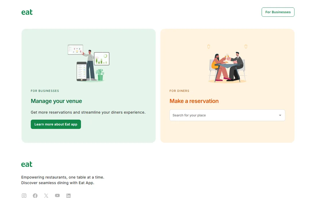 Eat App homepage