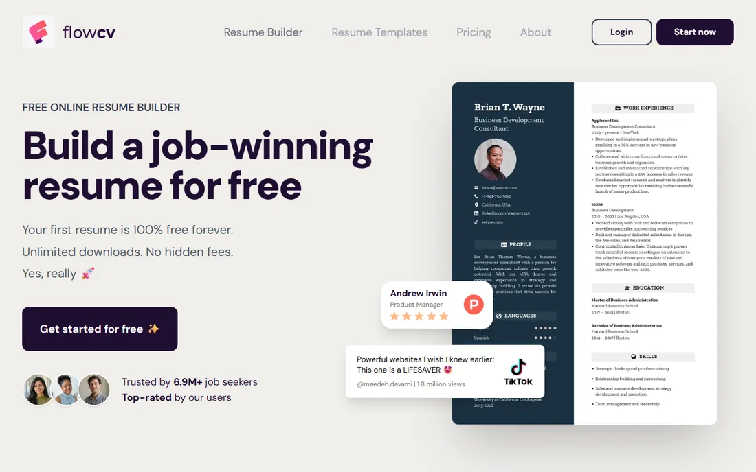 FlowCV homepage