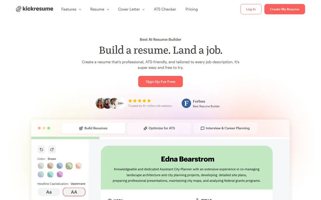 Kickresume homepage