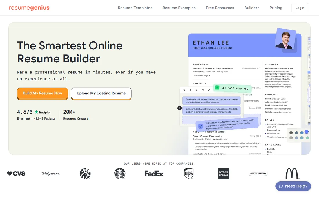 Resume Genius homepage