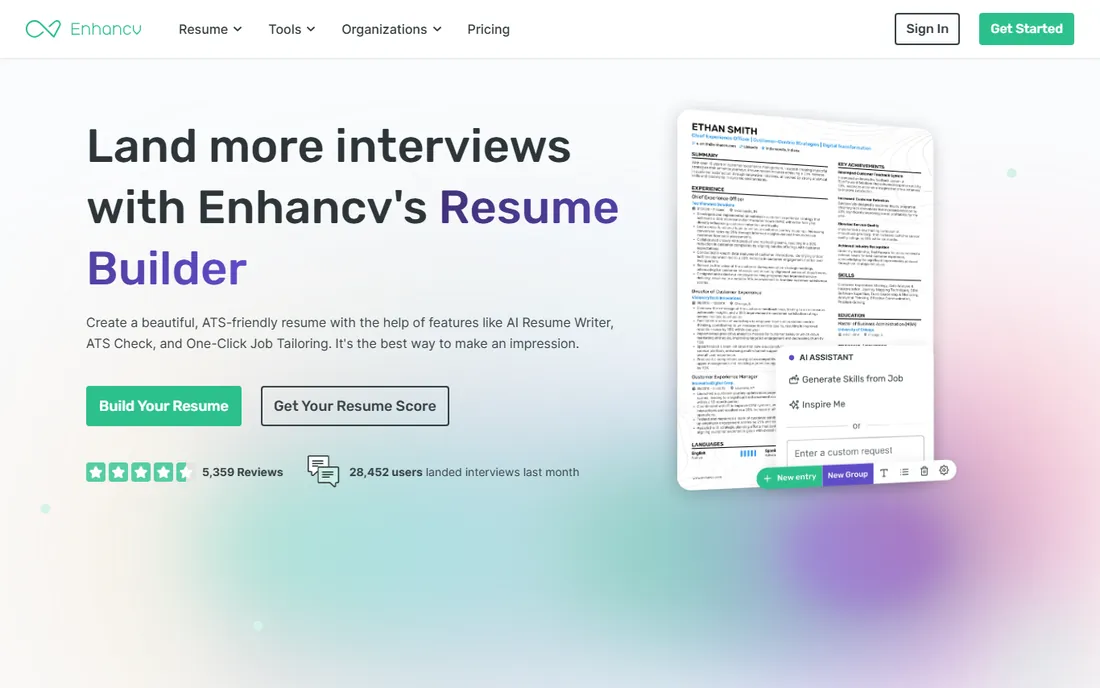 Enhancv homepage