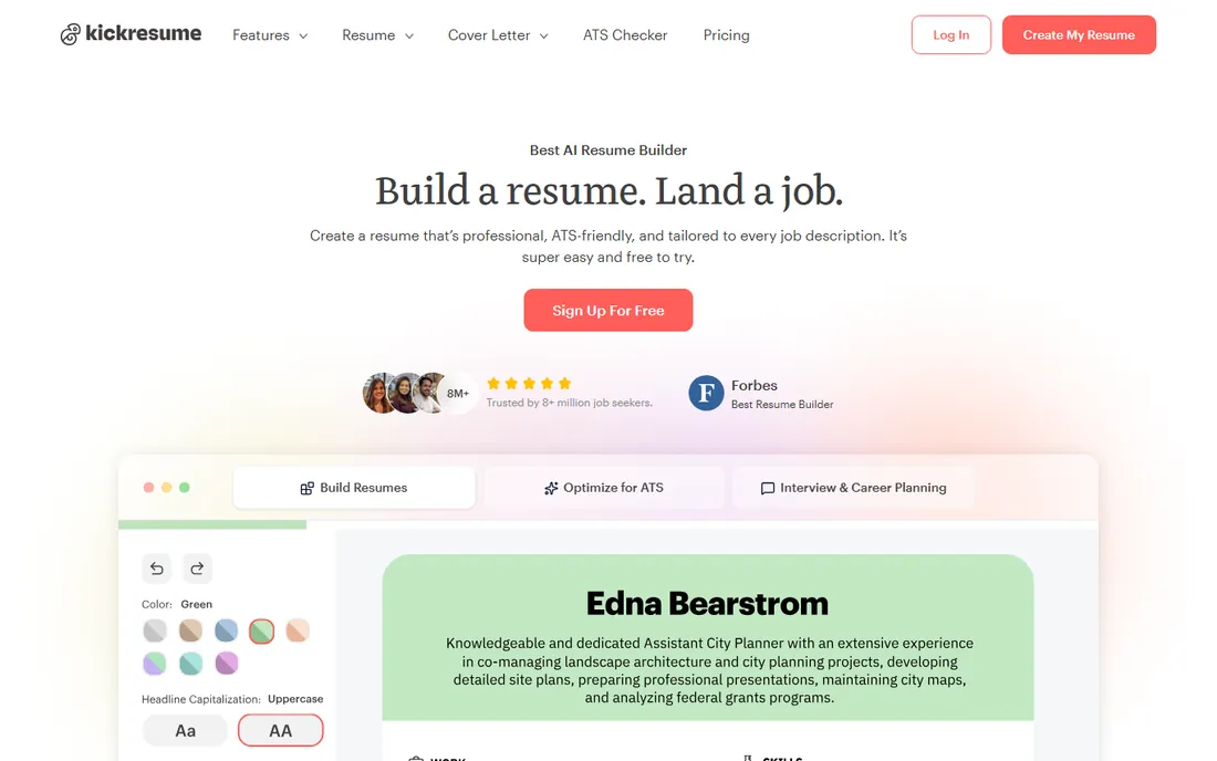 Kickresume homepage