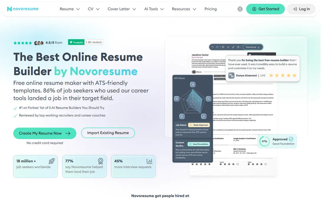 Novoresume homepage