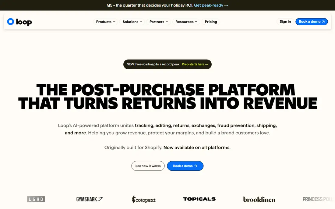 Loop Returns homepage