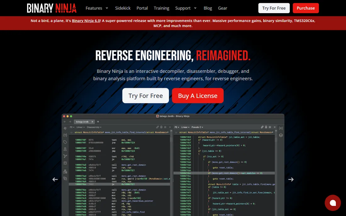 Binary Ninja homepage