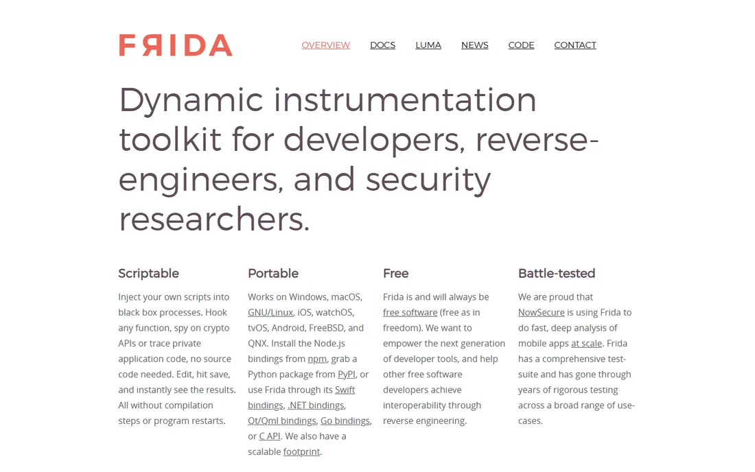 Frida homepage