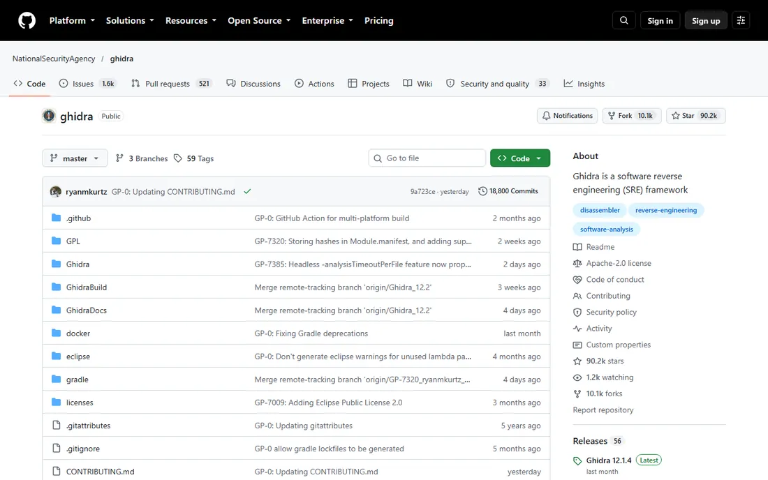 Ghidra homepage