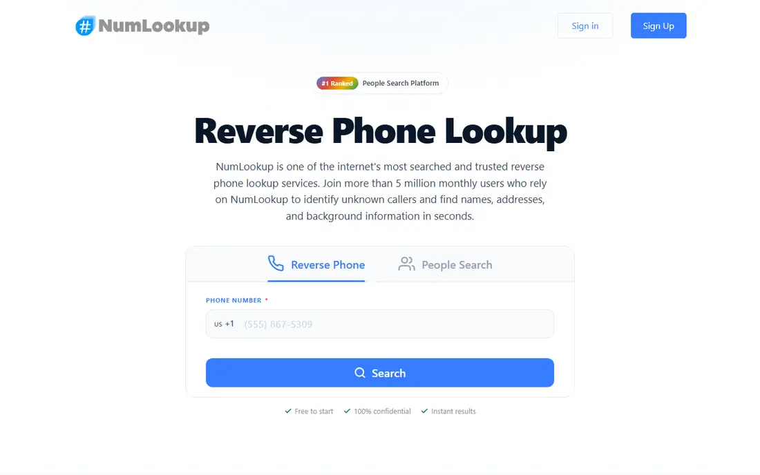 NumLookup homepage