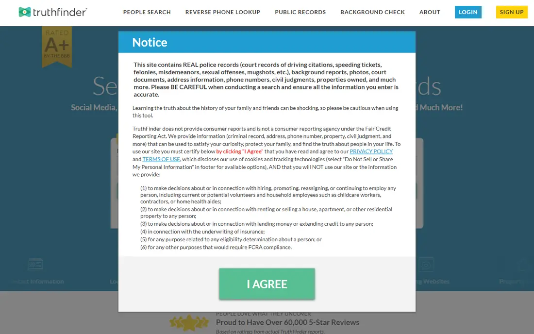 TruthFinder homepage