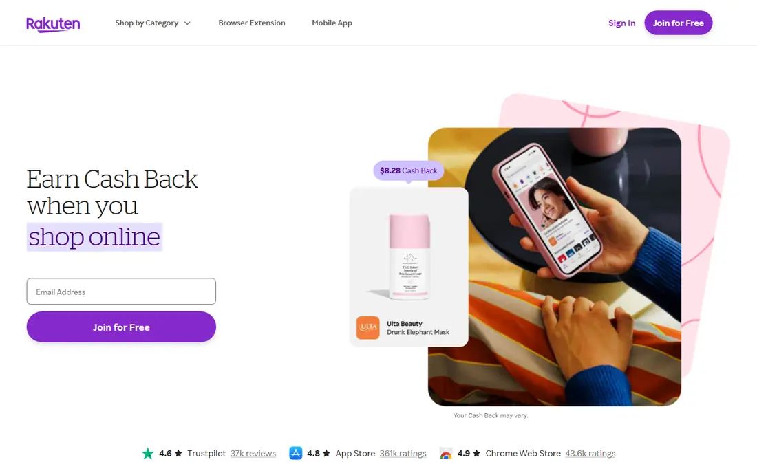Rakuten homepage