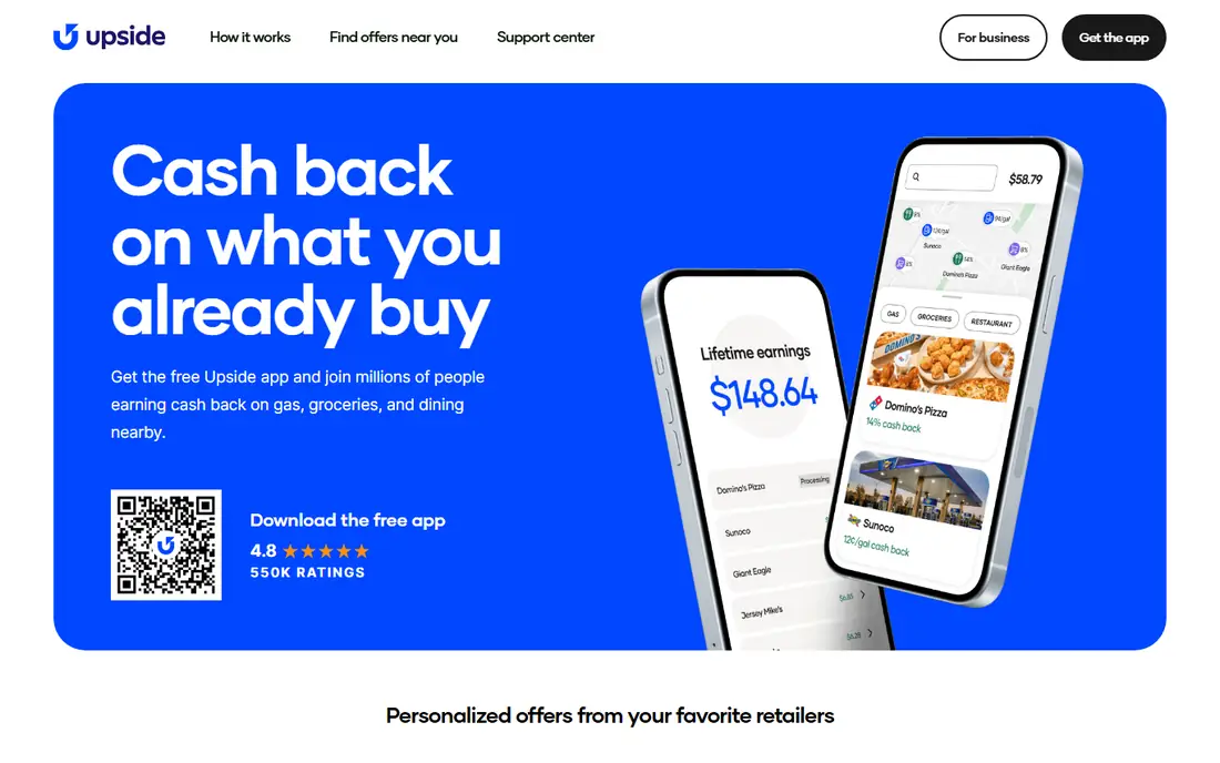 Upside homepage