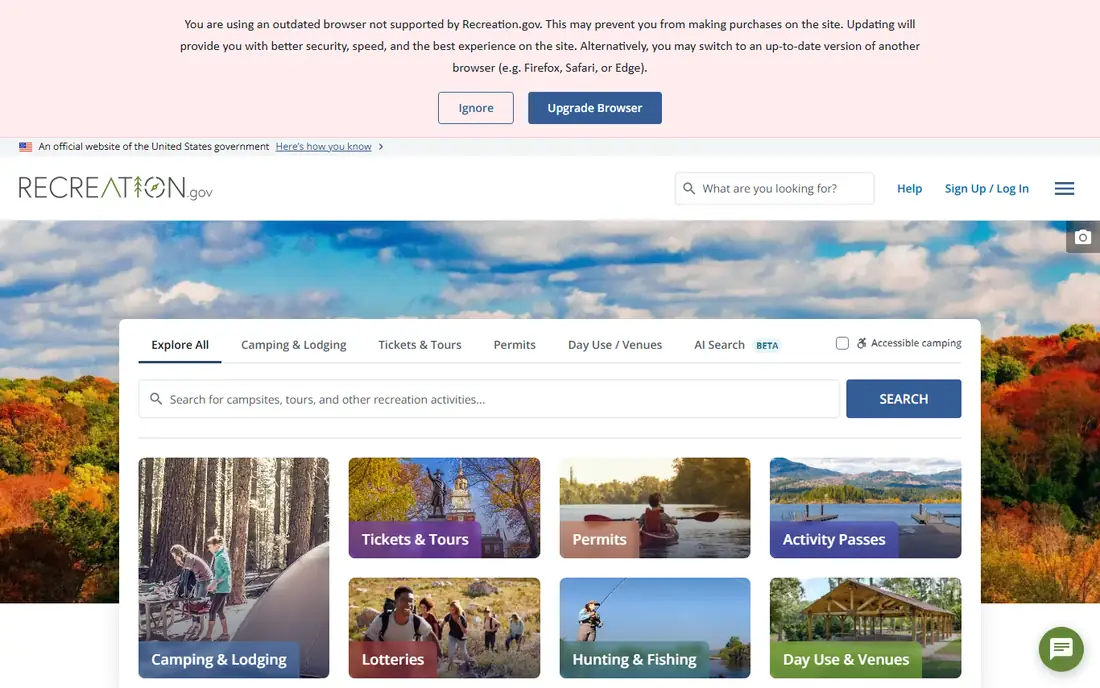 Recreation.gov homepage