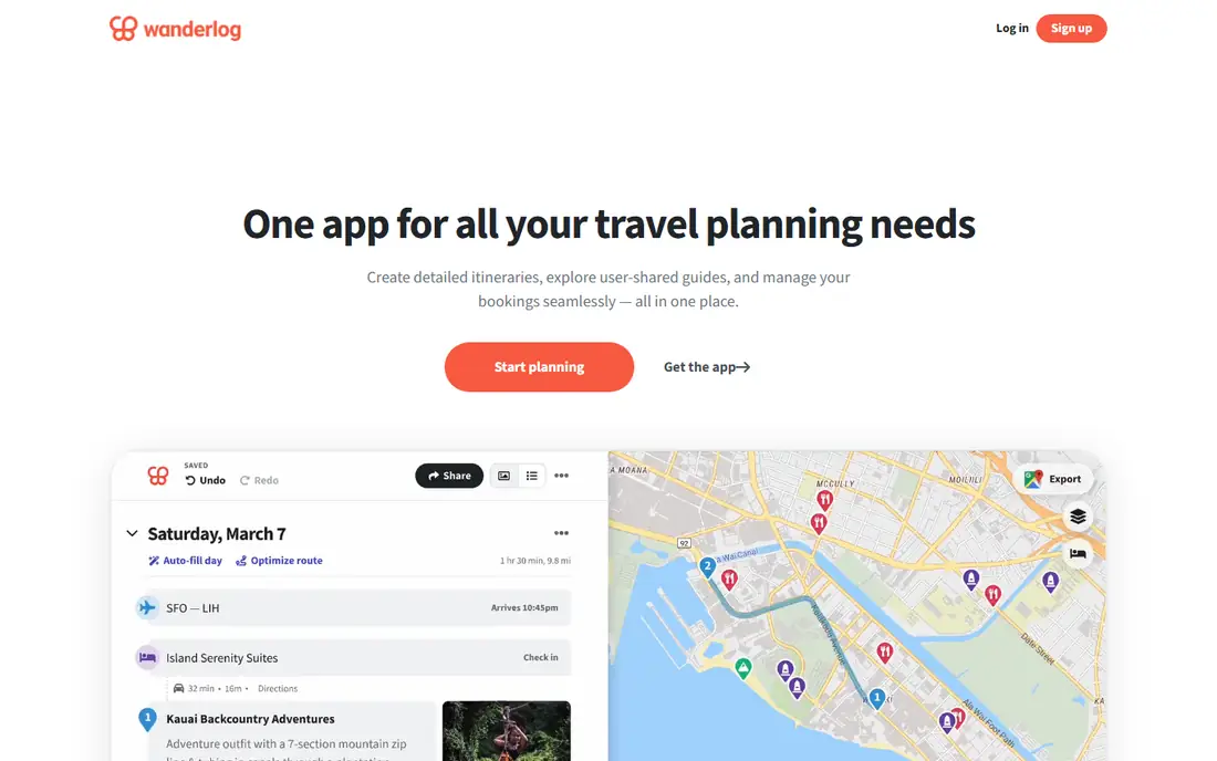 Wanderlog homepage