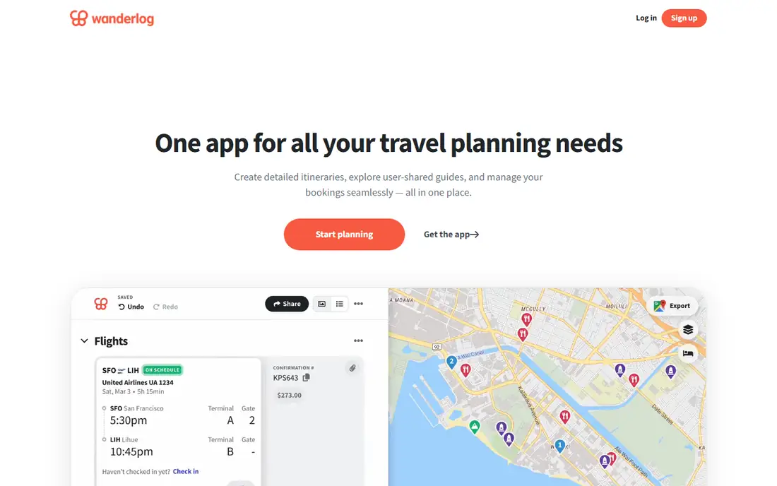 Wanderlog homepage